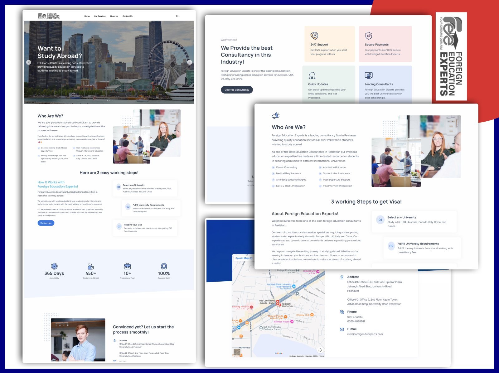 A study abroad consultancy website built by Code Prisma